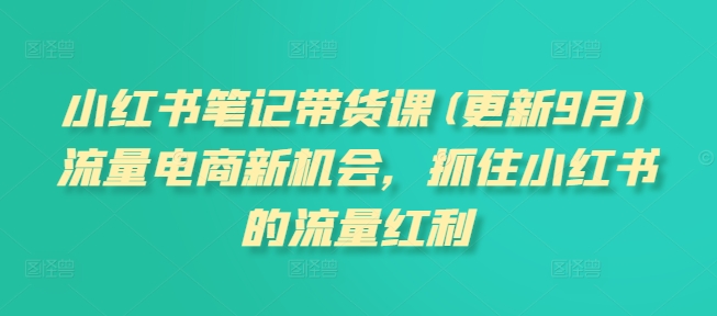 小红书笔记带货课【9月更新】流量电商新机会，抓住小红书的流量红利